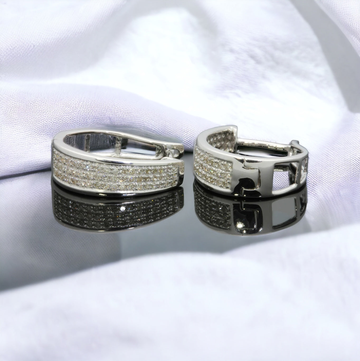 1/2Ct Sterling Silver Diamond Hoop Earrings HUGGIE STUDS