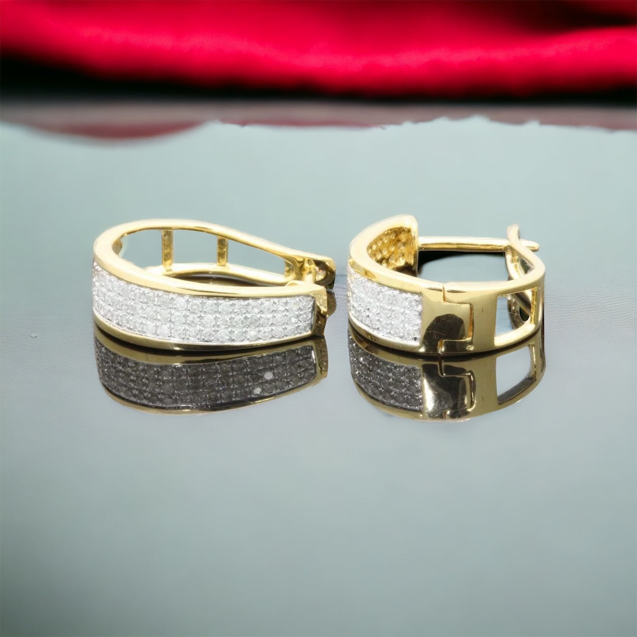 1/2Ct Sterling Silver Diamond Hoop Earrings HUGGIE STUDS