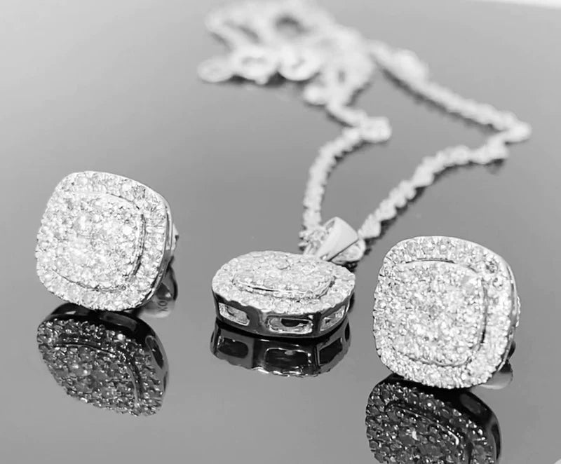 1 CT Diamond 9 MM 10k Earrings & Pendant Necklace Set With CHAIN