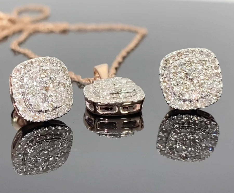 1 CT Diamond 9 MM 10k Earrings & Pendant Necklace Set With CHAIN