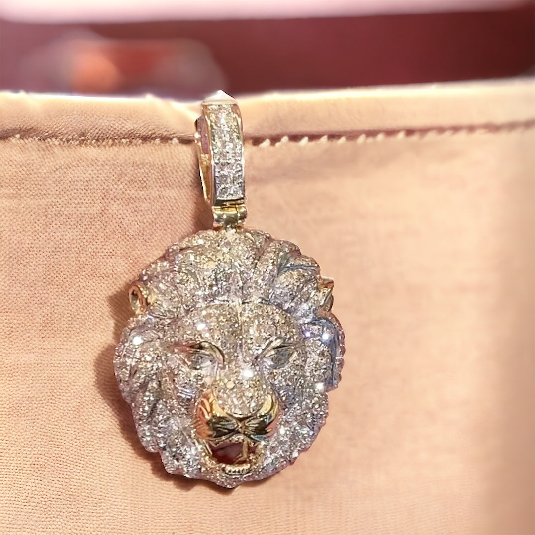 1.50 Ct Diamond 10k 1.50 Inch Lion Head Pendant