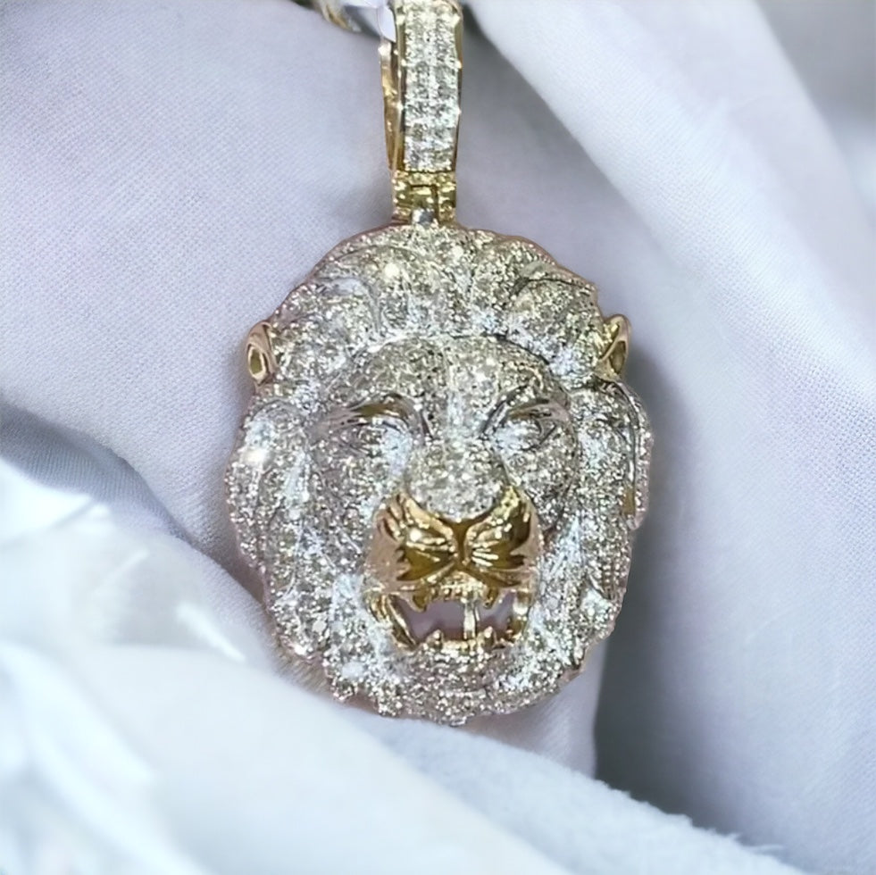 1.50 Ct Diamond 10k 1.50 Inch Lion Head Pendant