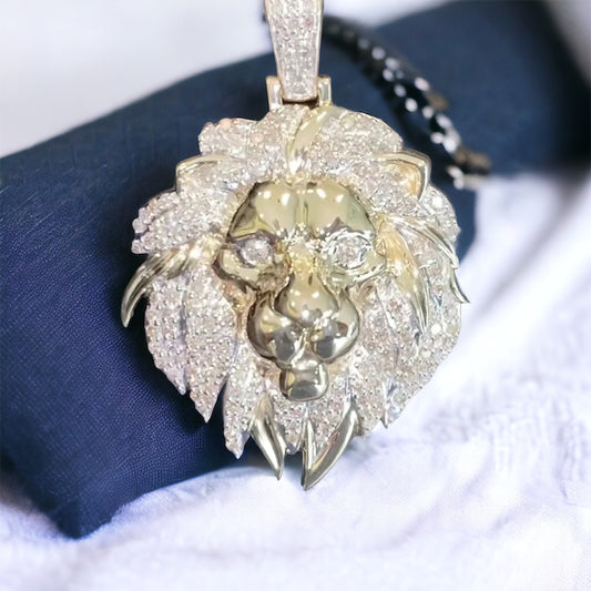 1.75 Ct Diamond 10k 1.75 Inch Lion Head Pendant