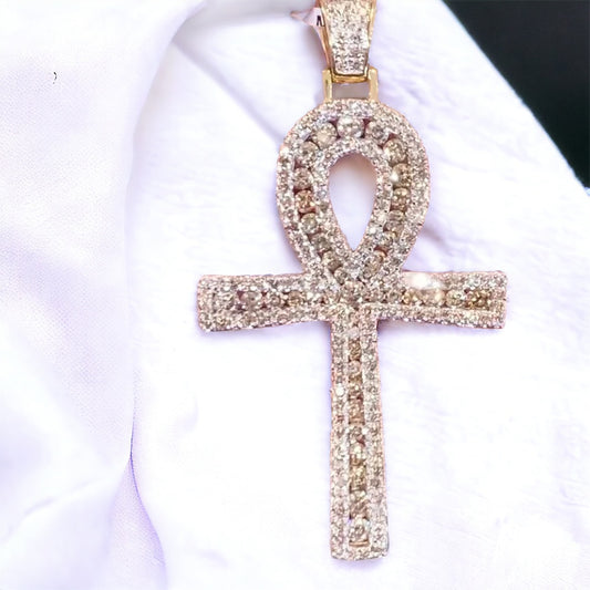 4.25 Ct 2.50 Inch 10k Diamond ANKH Cross Pendant