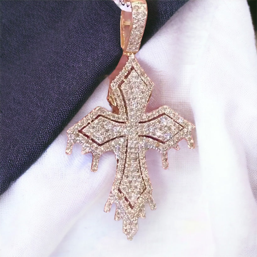 4 Ct 2.50 Inch Diamond 10k Cross Pendant