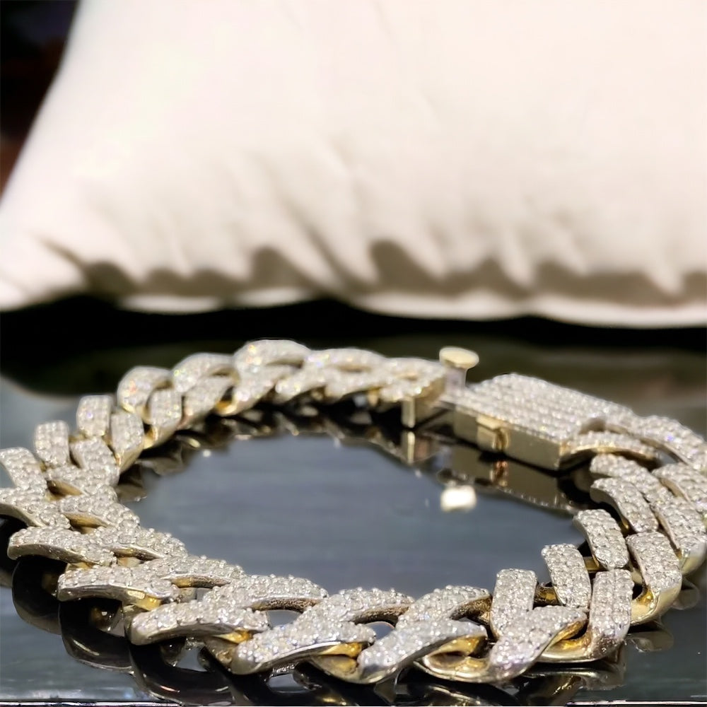 12 Ct Diamond 10kt 59.20 Gram 15MM 8.75 Inch Cuban Link Bracelet