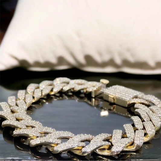 12 Ct Diamond 10kt 59.20 Gram 15MM 8.75 Inch Cuban Link Bracelet